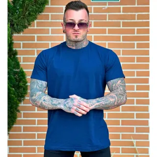 Camiseta Manga Curta Masculina Premium Tradicional Fio 30.1 - CAMISA BASICA AZUL MARINHO