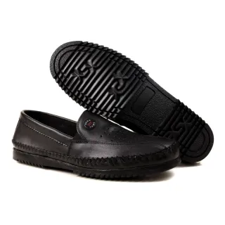 Confortável Mocassim Masculino em Couro Legítimo Sapatilha - Preto
