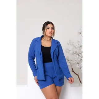 Conjunto de blazer e short em linho, cores azul, preto, pink, verde bandeira e militar