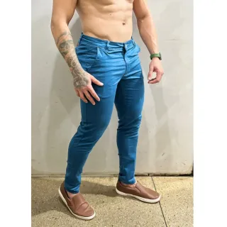 Calça social slim masculina em tecido premium acetinado - Caqui Claro