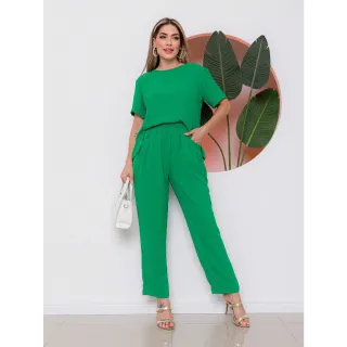 Cropped Manga Curta e Calça Elegante - Conjunto Feminino - Roxo