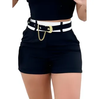 Cinto Casual Social Cintura Alta Alfaiataria Shortinho - Bege