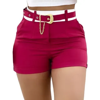 Cinto Casual Social Cintura Alta Alfaiataria Shortinho - Bege