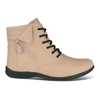 Ótima Qualidade! Bota Feminina Coturno New Step - Nude