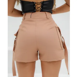 Verão Varios Modelos - Short Feminino Alfaiataria com Bolso Lateral e Cintura Alta - Preto