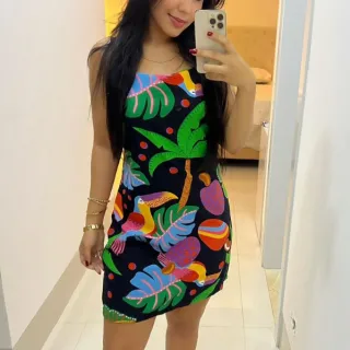 Vestidinhos Tubinho Estampados Femininos com Elastano - Inspiração Farm Moda Verão - VERDE ESTAMPA SORTIDA 5