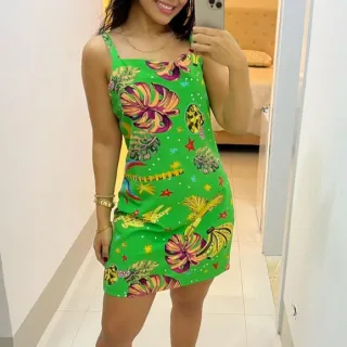 Vestidinhos Tubinho Estampados Femininos com Elastano - Inspiração Farm Moda Verão - VERDE ESTAMPA SORTIDA 5