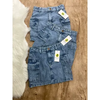 Saia Jeans Cintura Alta Hotpant Feminino - Forma Pequena, Sem Lycra