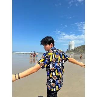 Roupas Casuais Masculinas: Camiseta Estampada Coco 3D, Camisa Havaiana de Verão - Preto