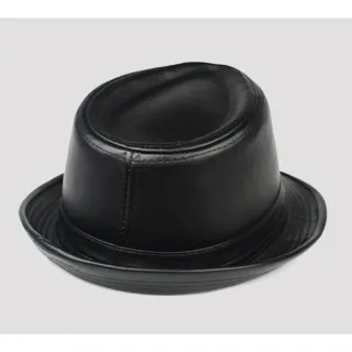 Couro sintético chapéu aba curta fedora - Preto
