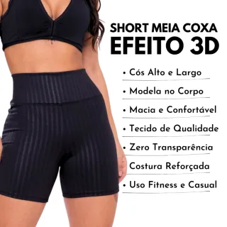 Short Preto Meia Coxa Cirrê Ikat Academia 3D - G1 - 44/46