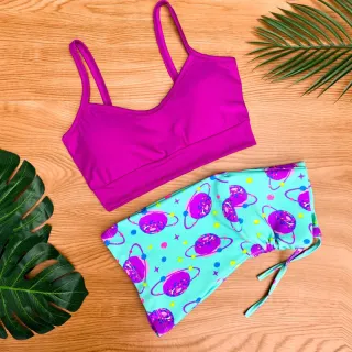 Conjunto Fitness Feminino Estampado - Cropped Top com Bojo e Short de Cordinha Regulagem - Estampa 2