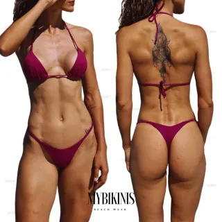 Biquíni fio duplo com calcinha cortininha de marquinha de fita - Fúcsia