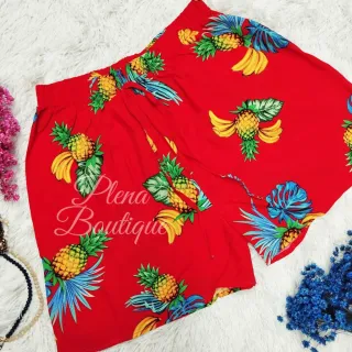 Casual Plus Size Feminino Shorts Estampado Viscose - Cor de fundo Azul