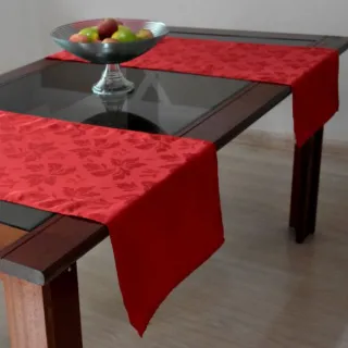 Caminho de Mesa Jacquard Vermelho 1,40 x 0,40 - Kit com 2 Peças - Único
