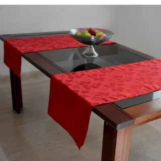 Caminho de Mesa Jacquard Vermelho 1,40 x 0,40 - Kit com 2 Peças - Único