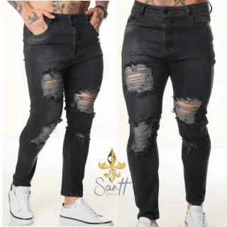 Calças masculinas premium estampadas super elastano skinny destroyed - Calça night on sorriso