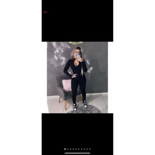 Macacão Longo Feminino Canelado Ziper Moda Gringa Balada - Raryel - Preto