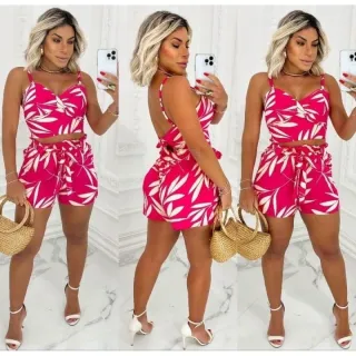 ENVIO IMEDIATO Conjunto feminino Cropped e Short Cintura alta - Pink