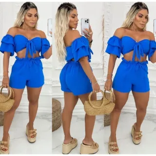 Cropped feminino e short curto conjunto duna - BEJE