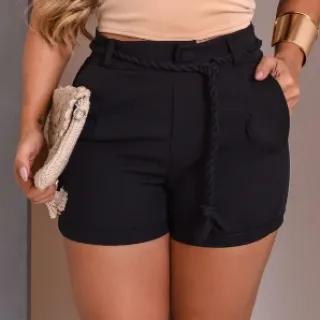 Bolso Removível Shorts Feminino Alfaiataria com Cordão - Nude