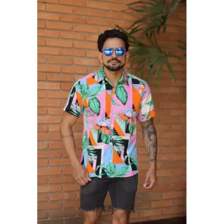 Viscose Verão 2021 Camisa Estampada Floral Havaiana Florida - Cor4