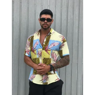 Viscose Verão 2021 Camisa Estampada Floral Havaiana Florida - Cor4