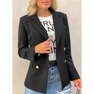 Sobretudo Feminino Maxi Longo Blazer Alfaiataria Casaquinho Com Botão - Preto