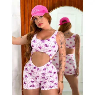 Moda Feminina - Macaquinho Fitness de Academia ANITTA - Crosfit, Caminhada, Corrida - ESTRELA FUNDO BRANCO