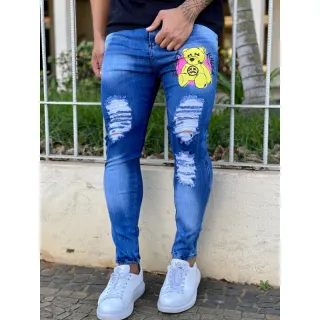 Calças masculinas premium estampadas super elastano skinny destroyed - Calça night on sorriso