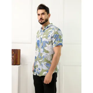 Camisa Manga Curta Masculino Floral Verde Claro - GG