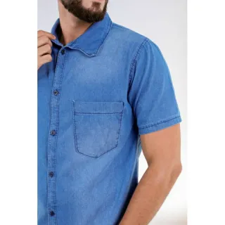 Camisa Manga Curta Jeans Masculina - Tamanhos P M G GG - Stone