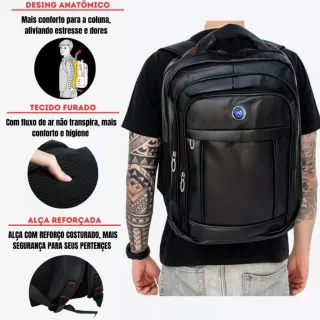 Mochila Grande de Couro Preta Reforçada - Marron