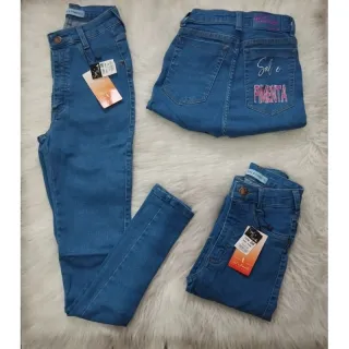 Calça feminina cintura alta sal e pimenta jeans - Forma PEQUENA/ bordado 0146