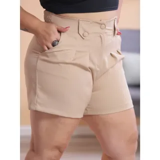 Moda Premium Feminina Plus Size - Short de Alfaiataria Meio Coxa - caramelo ST2