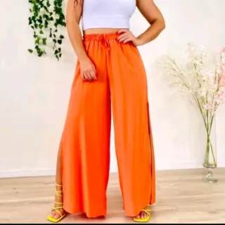 Moda Blogueira: Calça Pantalona Forrada Feminina com Fenda Lateral e Cordão - Tendência Cintura Alta - Preto