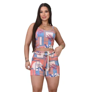 Verão Conjunto Cropped Feminino Bojo Short Com - CFC-12