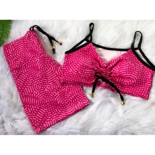 Conjunto de short com cordinha + top com bojo para academia - Neon alcinha