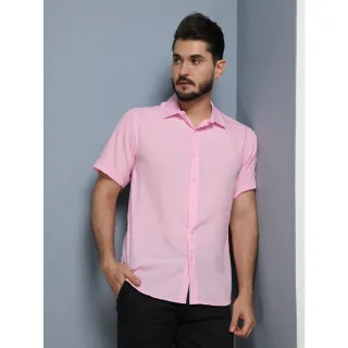 Camisa Social Masculina Manga Curto Slim Lisa Fácil C002 - Azul Marinho