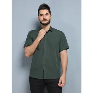 Camisa Social Masculina Manga Curto Slim Lisa Fácil C002 - Azul Marinho