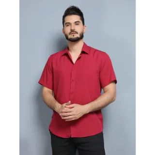 Camisa Social Masculina Manga Curto Slim Lisa Fácil C002 - Azul Marinho