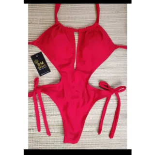 Decotado engana mamãe fio dental maiô BM BEACH - Rosa neon