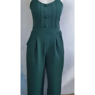 Macacão frente pinsado tecido duna longo - Fuccia