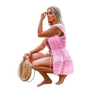 Manga Curta Aberta Babado Praia - Saída de Banho - Coral