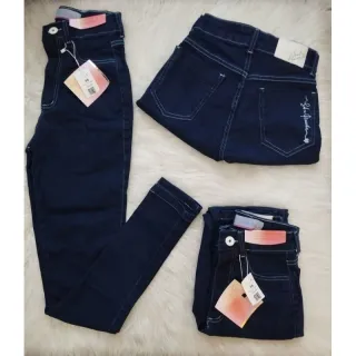 Calça feminina cintura alta sal e pimenta jeans - Forma PEQUENA/ bordado 0146