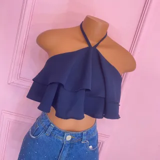 Cropped com babado e amarração no pescoço - 025 - Verde musgo