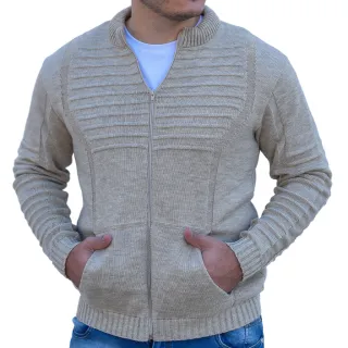 Blusa Masculina Tricot Cardigan com Zíper e Bolso - Marsala