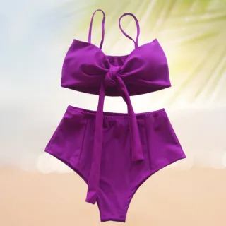 Biquíni feminino hot pants de laço cintura alta forrado e com bojo - unicórnio azul