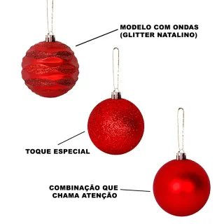 Kit 5 Peças Bola Natal Nº7 Grande Champanhe Vermelho Dourado Enfeite Decoração Arvore de Natal - Wave Vermelho