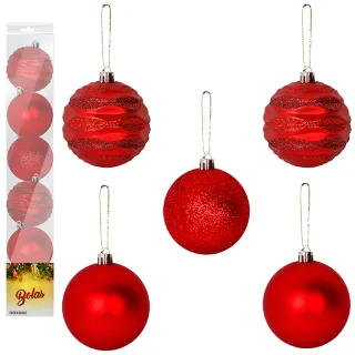Kit 5 Peças Bola Natal Nº7 Grande Champanhe Vermelho Dourado Enfeite Decoração Arvore de Natal - Wave Vermelho